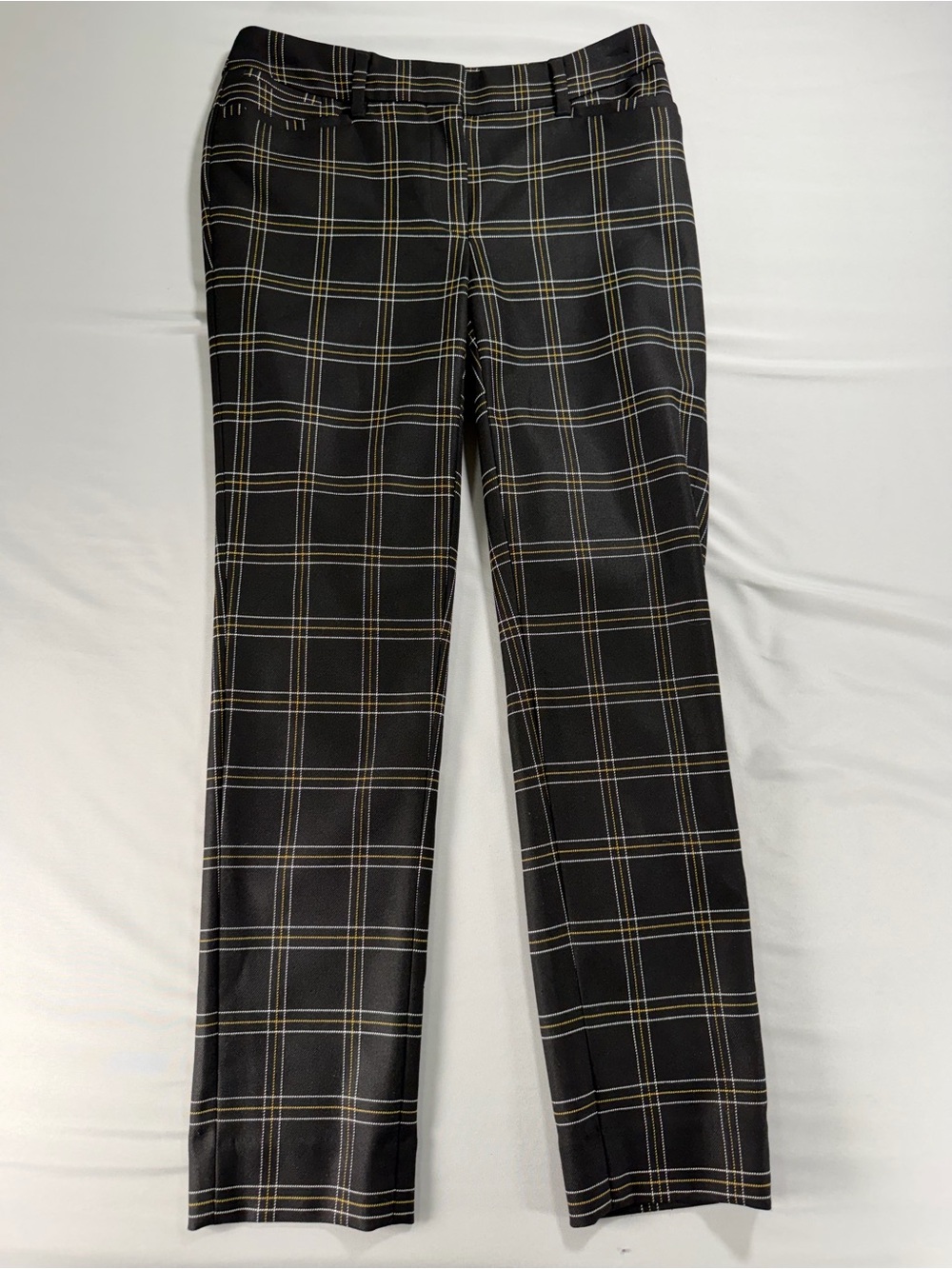 WHBM Plaid Slim Ankle Pants 00P Black Marigold Yellow Trouser NWOT #1083